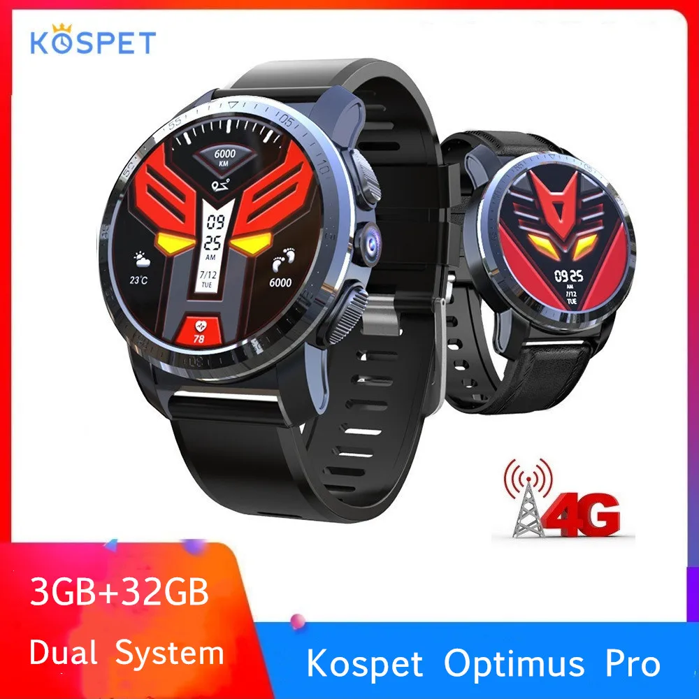 Смарт-часы Kospet Optimus Pro с двойной системой, 4G, Android 7,1, Спортивная камера 800 МП, 3 Гб ОЗУ, 32 Гб ПЗУ, Смарт-часы, мАч, WiFi, gps