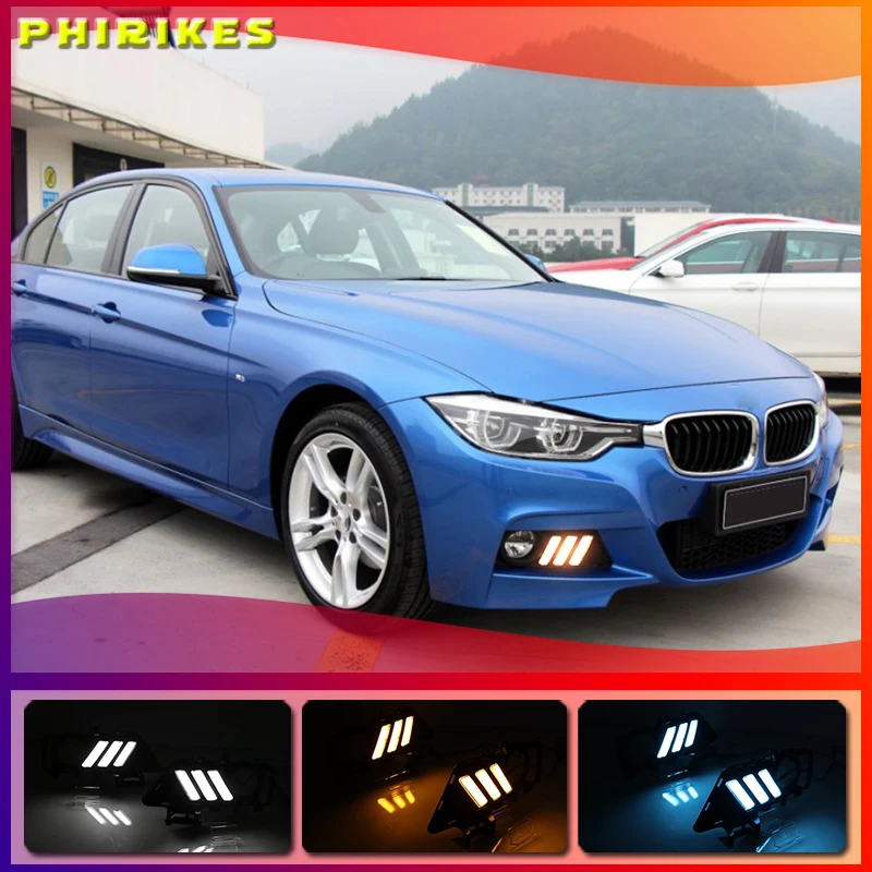 For BMW F30 F35 3 Series 2013-2019 Daytime running lights LED DRL Fog lamp driving lights with Yellow Turn Signal Function Relay