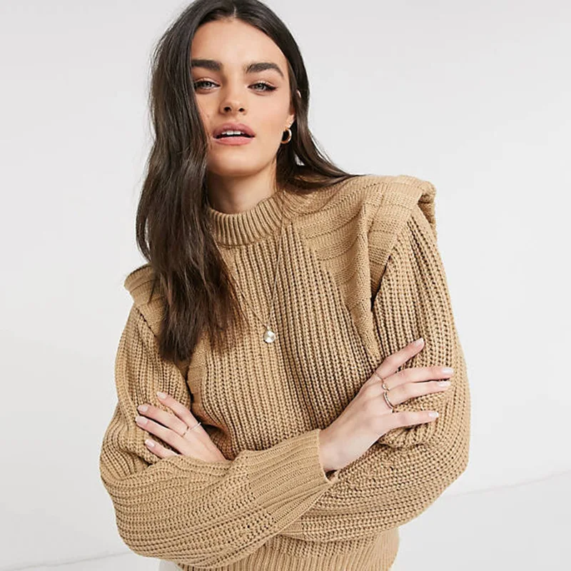 

Elegant Women O-neck Knitted Sweater Fall Winter Long Sleeve Office Lady O-neck Tops Solid Black Gray Khaki Pullover Pull Femme