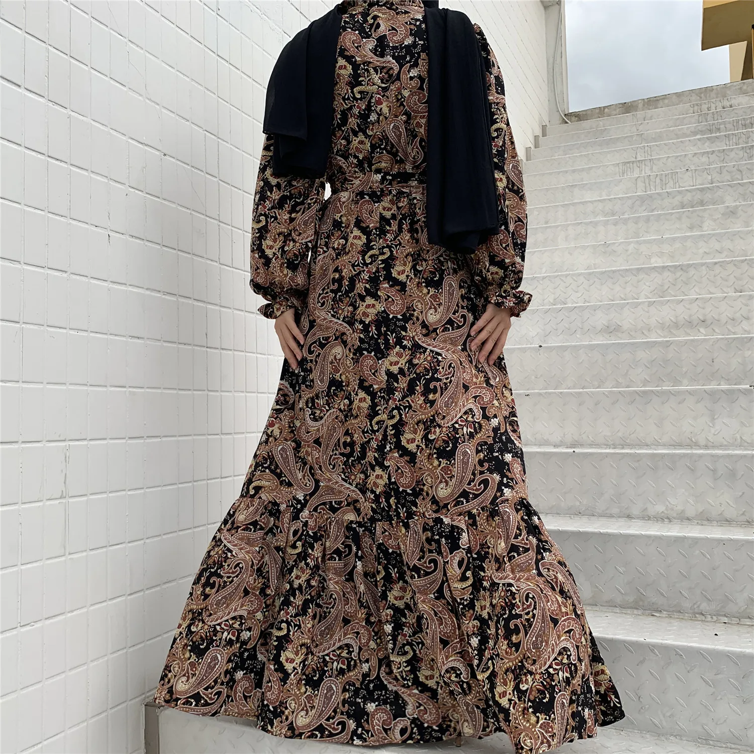 

Turkey Eid Muslim Arabic Dress Women Kaftan Jubah Long Robe Abaya Hijab Vestidos Mujer Lace-up Islamic Clothing Duabi Mulsuman