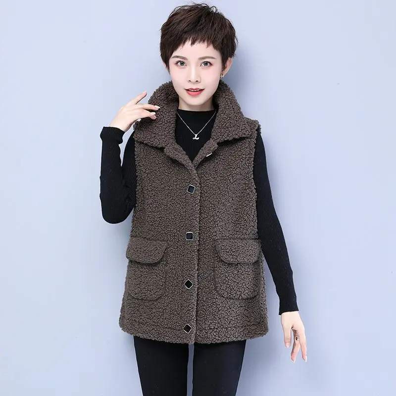 

XL-5XL Women Autumn Winter Faux Fur Warm Vest jacket sleeveless Female Thick Teddy Bear Waistcoat Casual Loose Oversize Outwears