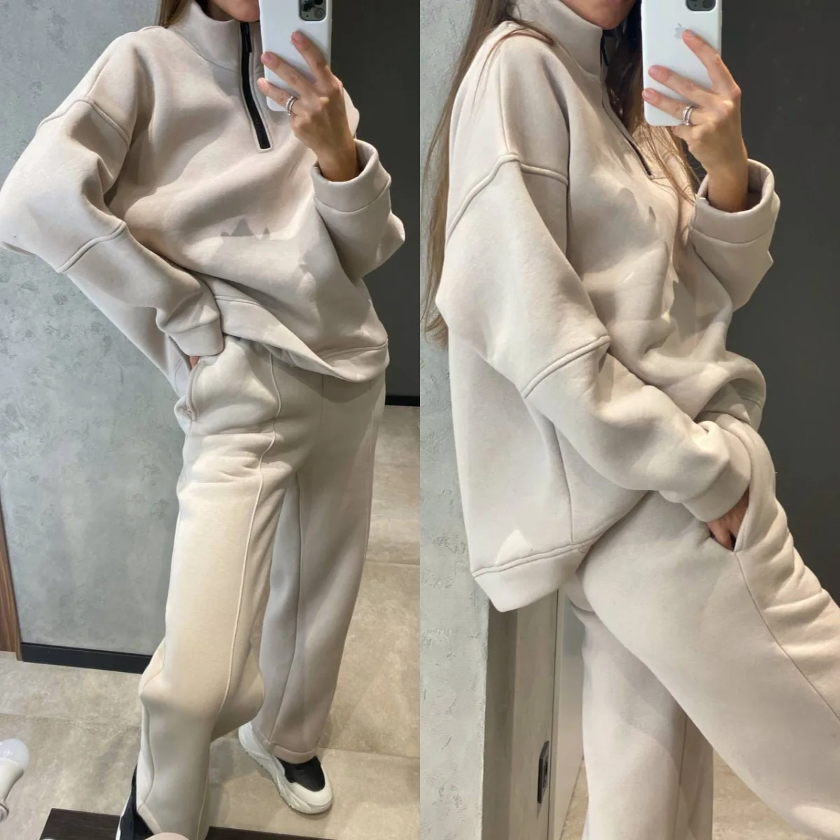 

2021 new women's sweatshirt & sweatpants suits fashion long sleeve zipper leisure sports sweater two-piece sets