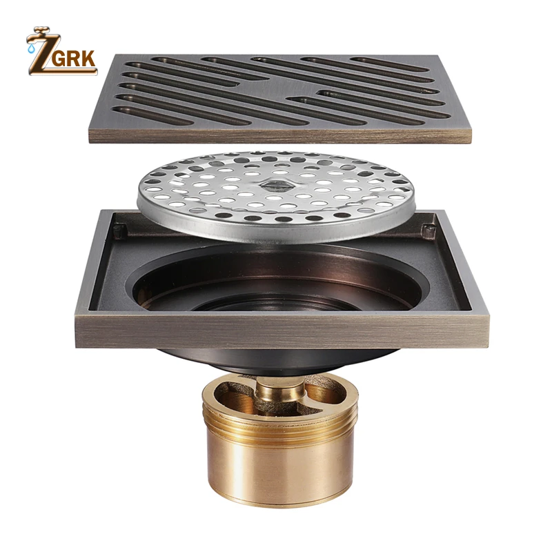zgrk bathroom floor drain square 10cm antique bronze shower drain brushed gravity flushing balcony bathroom anti odor drains free global shipping
