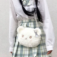 houzhou lolita crossbody bags women fluffy pearl shoulder handbags white soft girl kawaii clutch japanese vintage chain anime