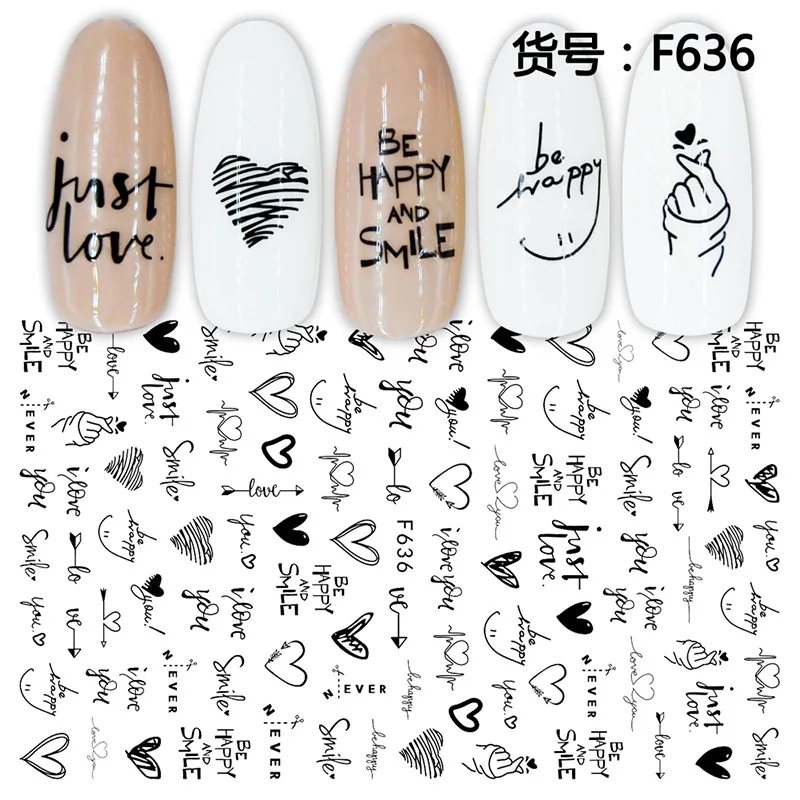 

3D Nail Sticker Cool English Letter Nail Art Decorations Foil Love Heart Design Nails Accessories Fashion Manicure Stickers