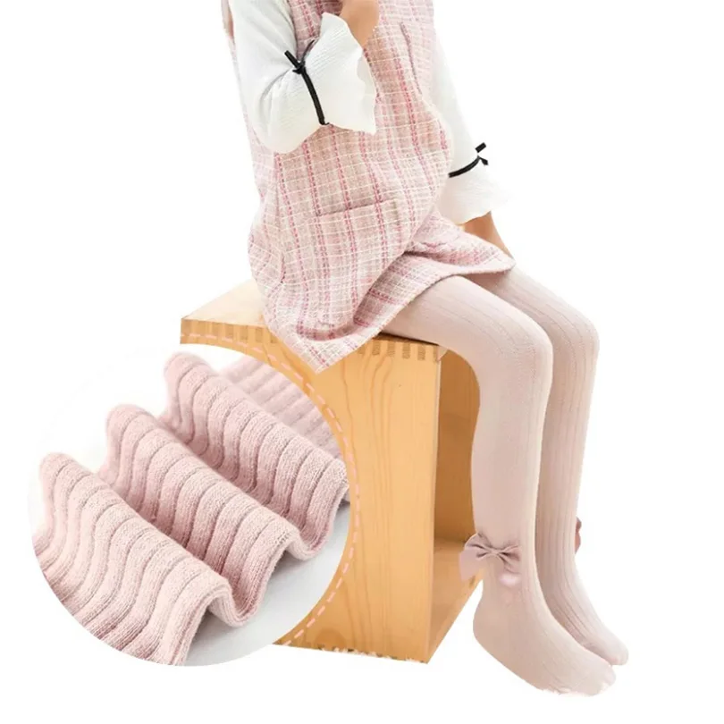 1 пара/лот однотонные колготки с бантом для маленьких девочек сезон осень-зима