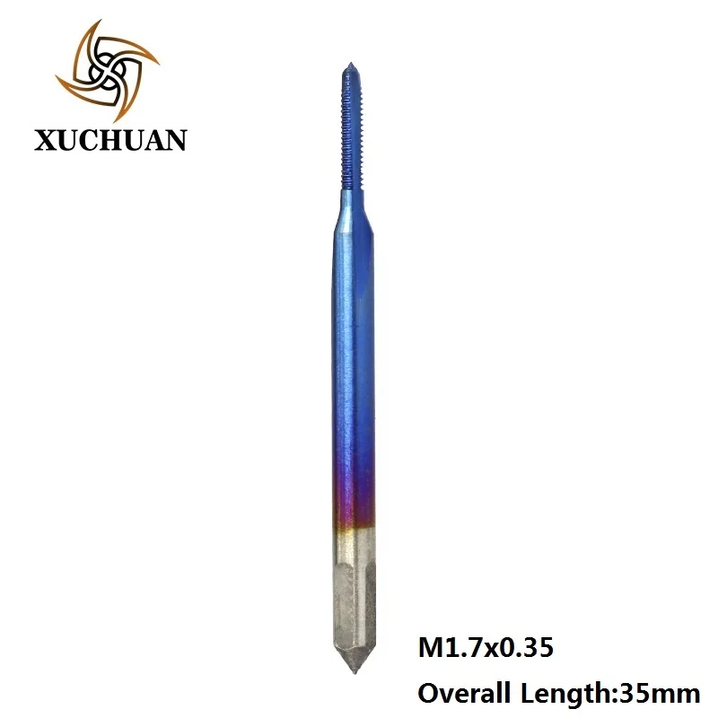 1pc M1.7x0.35 Высокоскоростной стальной 6542 прямой Метчик сверло M1-M1.8 машина кран винт Отверстие Сверло метрический резьбовой кран нано синий с покрытием кран - Цвет: 1pc M1.7x0.35