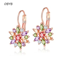 obyb easy wear geometric flower multicolor cubic zirconia stud earrings for women party fashion jewelry 2021 statement earrings