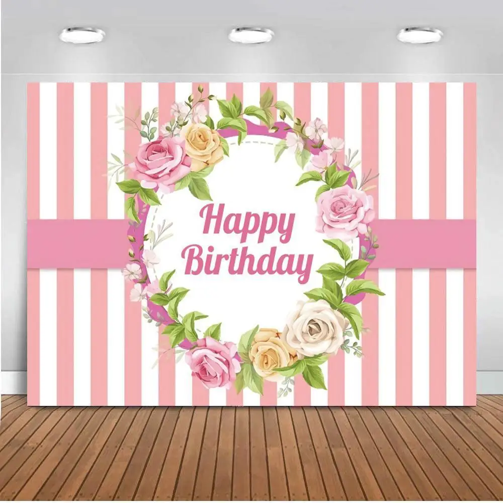 

Розовый белый полосатый фон для фотосъемки цветы Круг Цветочный декор для детского дня рождения