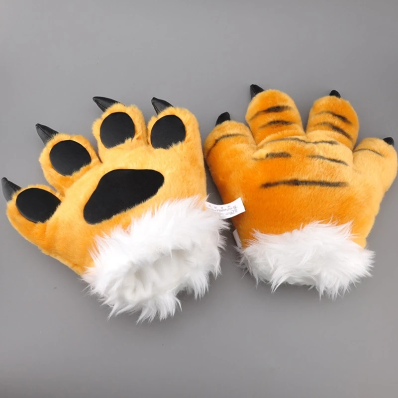 

Simulation Tiger Paw Plush Gloves Striped Fluffy Animal Stuffed Toys Padded Hand Warmer Halloween Cosplay Costume Mitten