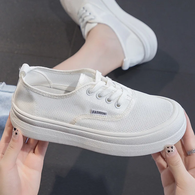 

Women's Mesh Fabric Sneakers Female Light Fashion Sport Shoes Lace-up Platform Weave Knitted Breathable Zapatillas Mujer 2021