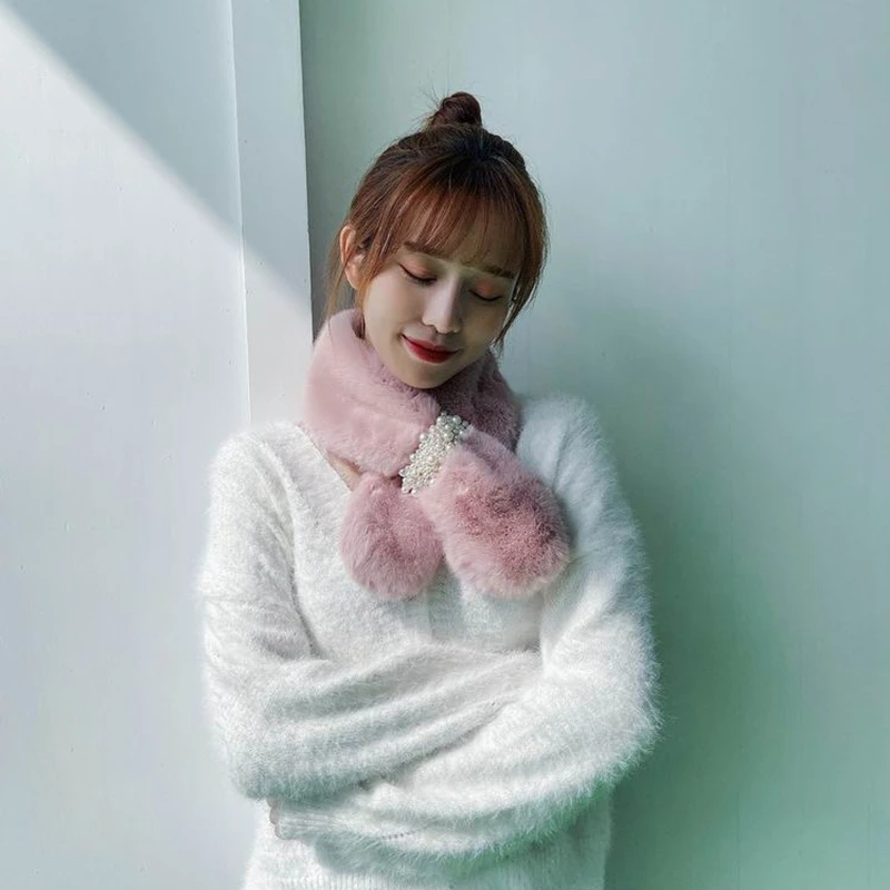 Зимний Теплый женский шарф в Корейском стиле искусственный плюшевый с имитацией