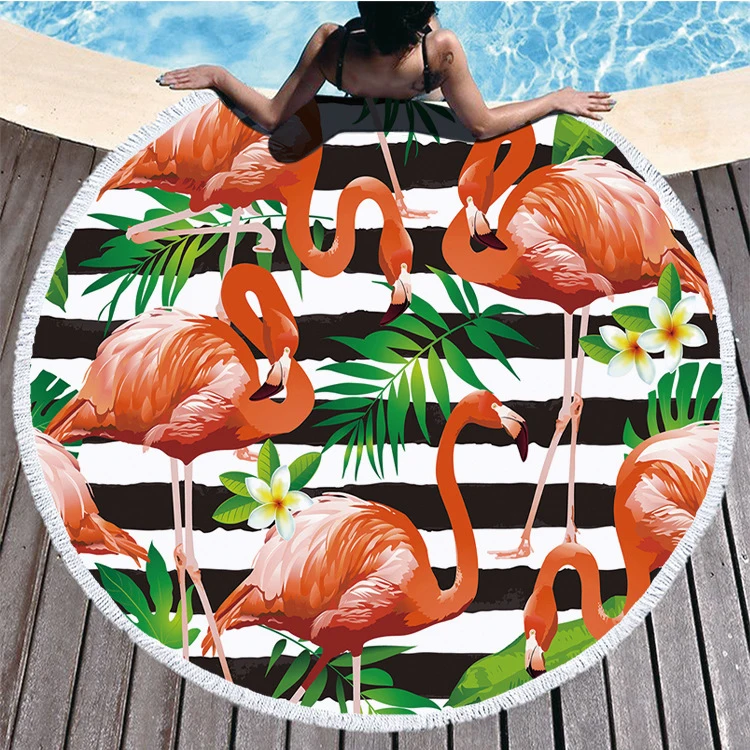 Летний круглый пляжный полотенце с фламинго и тропическими растениями в комплекте с рюкзаком-мешком на завязках, полотенце для ванны и душа, покрытие для бикини - toalla playa.