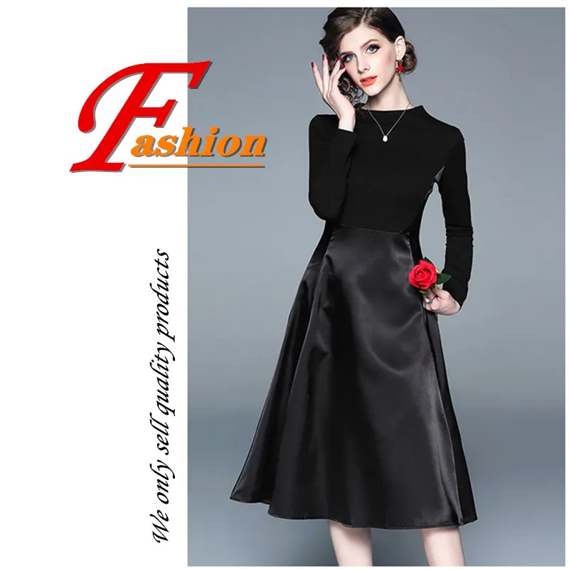 Новое Осеннее модное женское платье с круглым вырезом и длинным рукавом