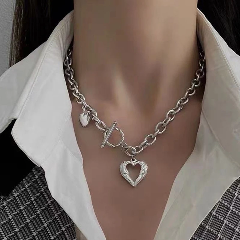 

Kpop Stainless Steel Harajuku Heart Wing Choker Necklaces For Women collar Goth Statement Chain Necklace aesthetic jewellery