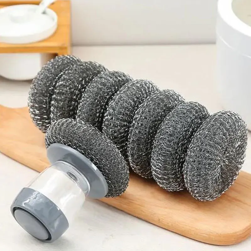 

Kitchen Soap Dispensing Palm Brush Automatic Liquid Adding PET Ball Pot Brush Cleaner Push-type Brush Kitchen Detergent Tools