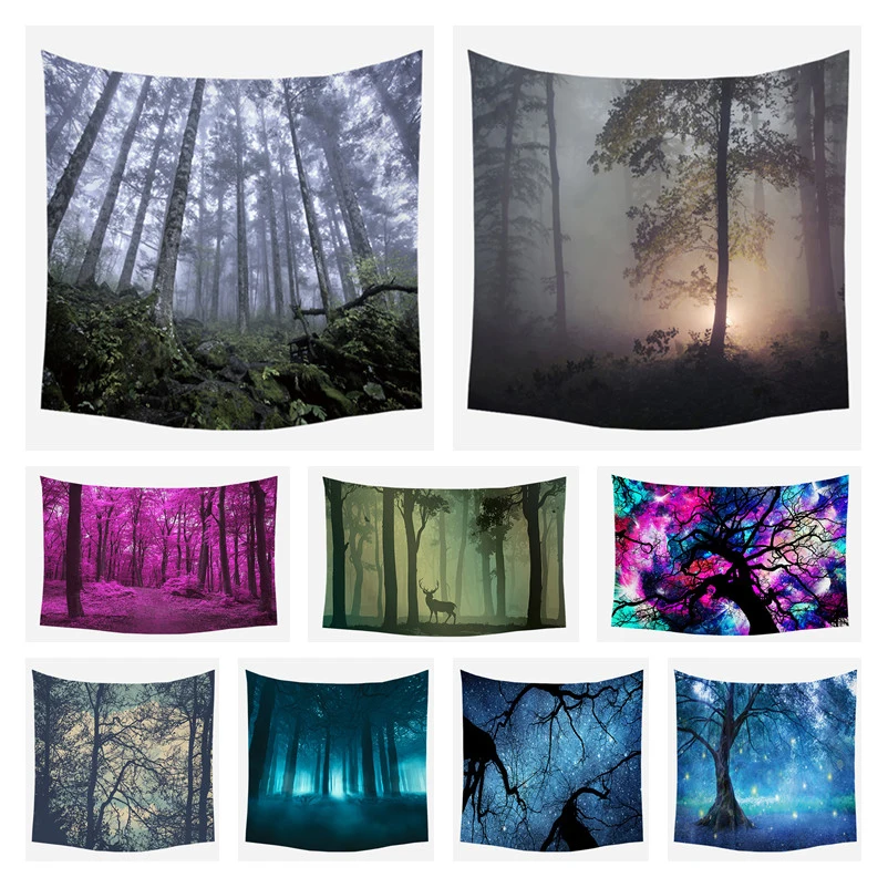 

Nature Wall Tapestry Tree Forest Starry Sky Psychedelic Carpet Wall Cloth Tapestries Tenture Hippie Tree Mandala Tapiz Landscape