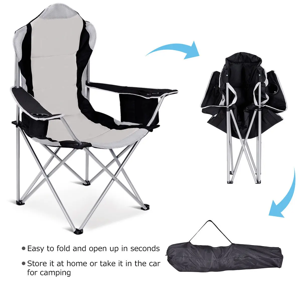 

Costway Fishing Camping Chair Seat Cup Holder Beach Picnic Outdoor Portable Folding Bag