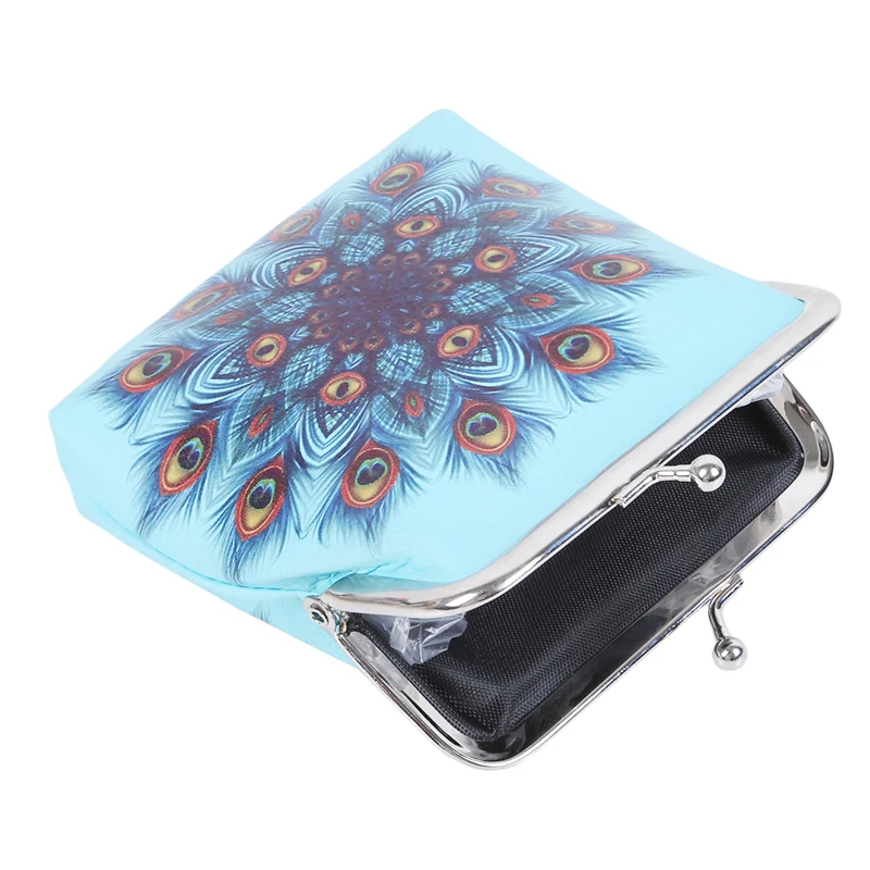 

New Retro Feather Printed Coin Purses Holders Hasp Clasp Purse Card Bag Women Faux Leather Card Holder Key Bags