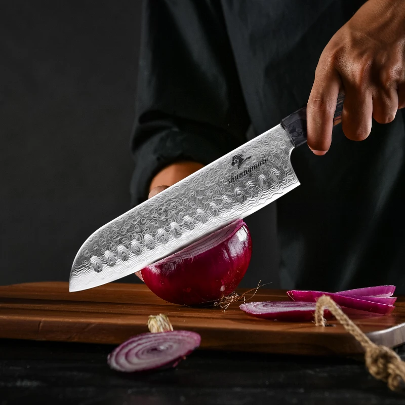 Японский нож сантоку 7 дюймов кованые Дамасские кухонные ножи шеф-повара с мягкой