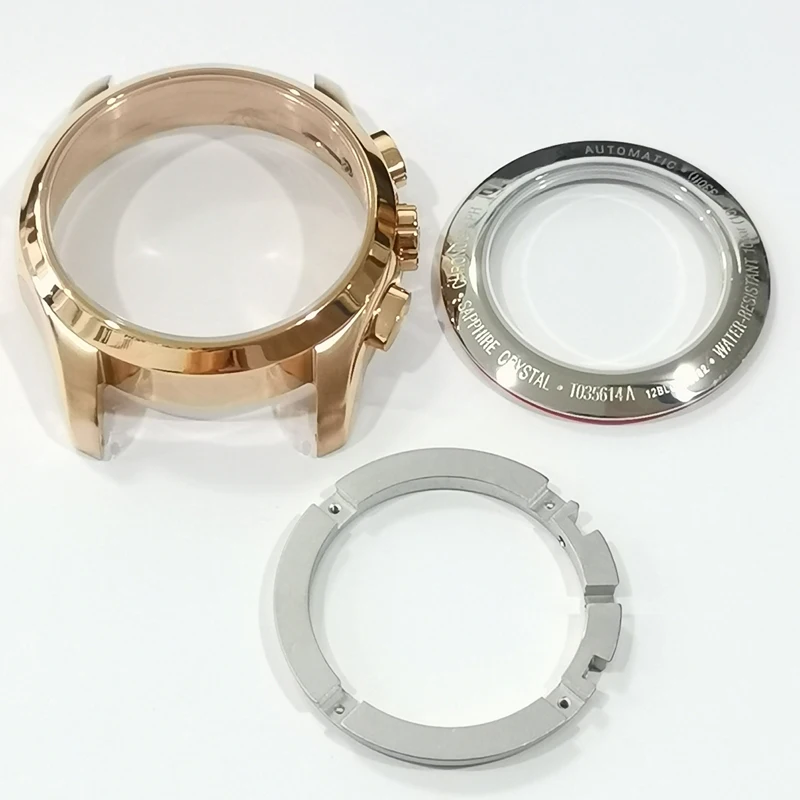 T035614A rose gold Чехол для часов, задняя крышка, сапфировое стекло, зеркальные запчасти, чехол из нержавеющей стали для T461/T035617A/T086408A/T044430A/T100417A - Цвет: T035614A rose gold