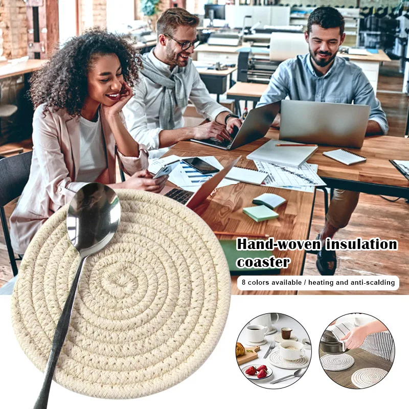 

Absorbent Drink Coasters Handmade Braided Drink Coasters 6pcs 4.3 Inch Round 8mm Thick Heat-Resistant ASD88