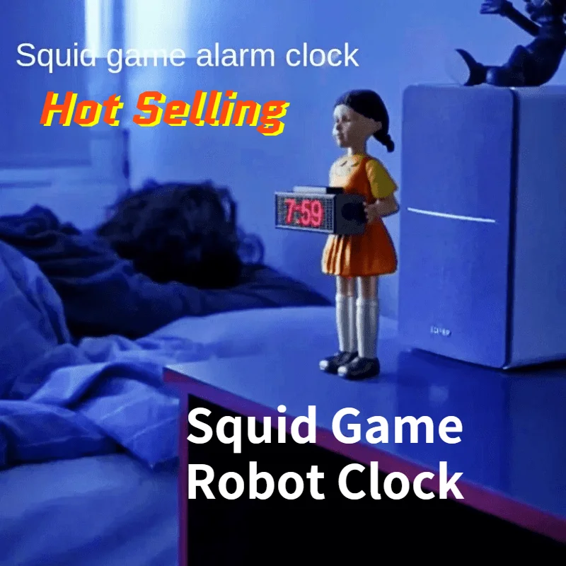 

TV Squid Game Alarm Clock Brain Game Fires Bullets To Wake You Up Red Light Green Light Doll Clock Clock Funny Doll For Kids Toy
