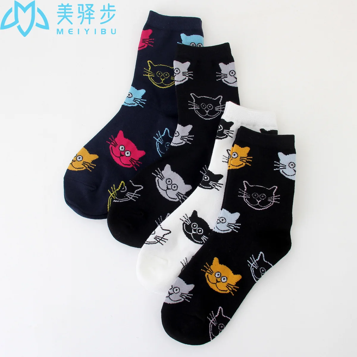 12 Pairs Per Set Cute Cartoon Cat Socks Autumn Crhot Selling Ladies Cotton Socks for Girl