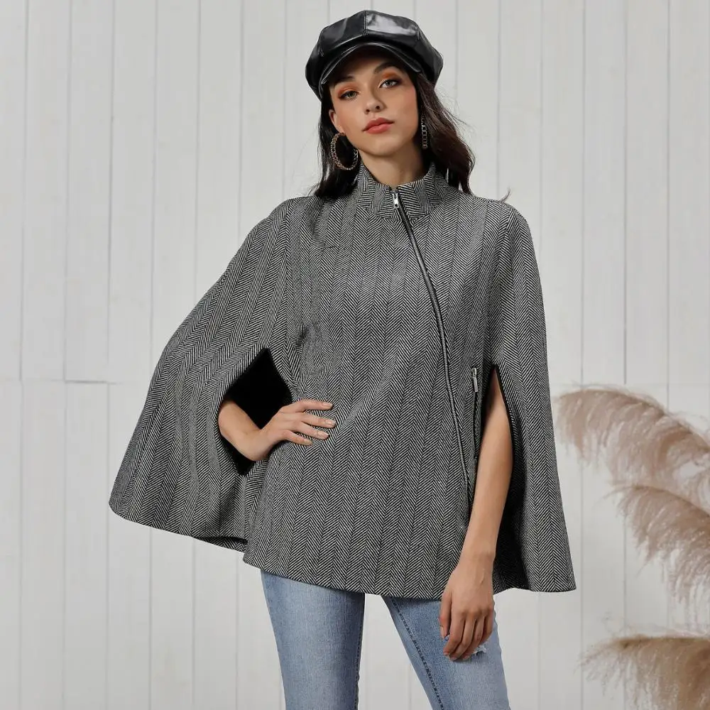 пончо и накидки водолазка женская черный плащ осень зима 2019 пальто в полоску на