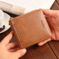 new mens wallet short solid color zipper coin purse male multi card slots horizontal oil wax leather button wallet
