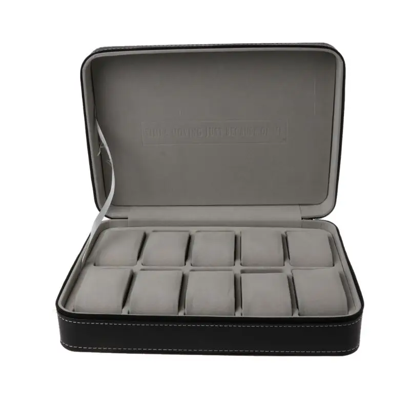 

10 Slots Watch Zipper Travel Box Leather Display Case Organizer Jewelry Storage