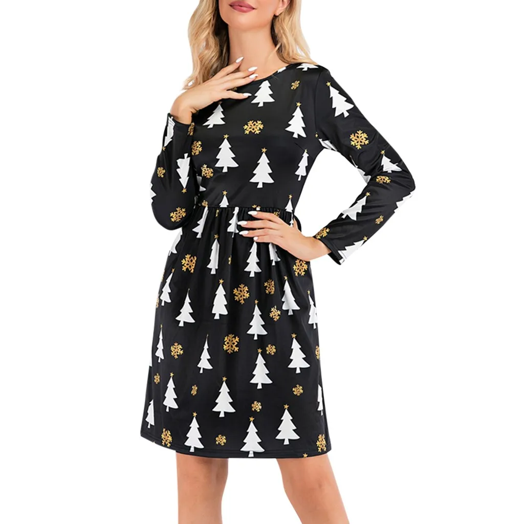 2019 vestidos ropa mujer зимнее платье женское Винтажное с длинным рукавом Рождественская