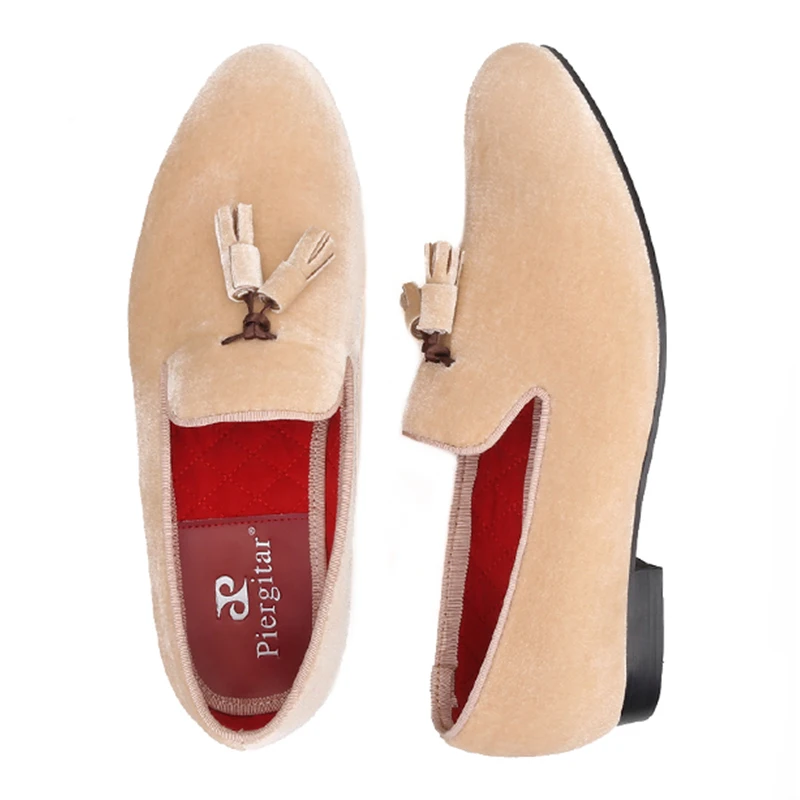 Piergitar/Классические мужские бархатные туфли с подходящей бархатной бахромой