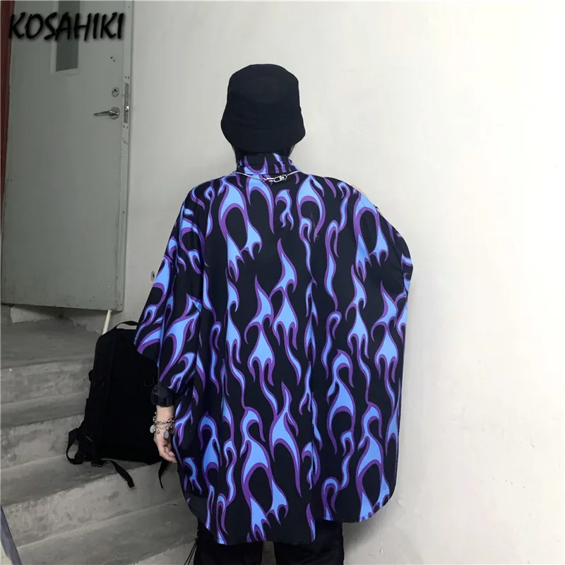 

KOSAHIKI Harajuku Lightning Printed Casual Blouse Men Women Summer Streetwear Hip Hop Loose Short Sleeve Tops Shirts Blusas