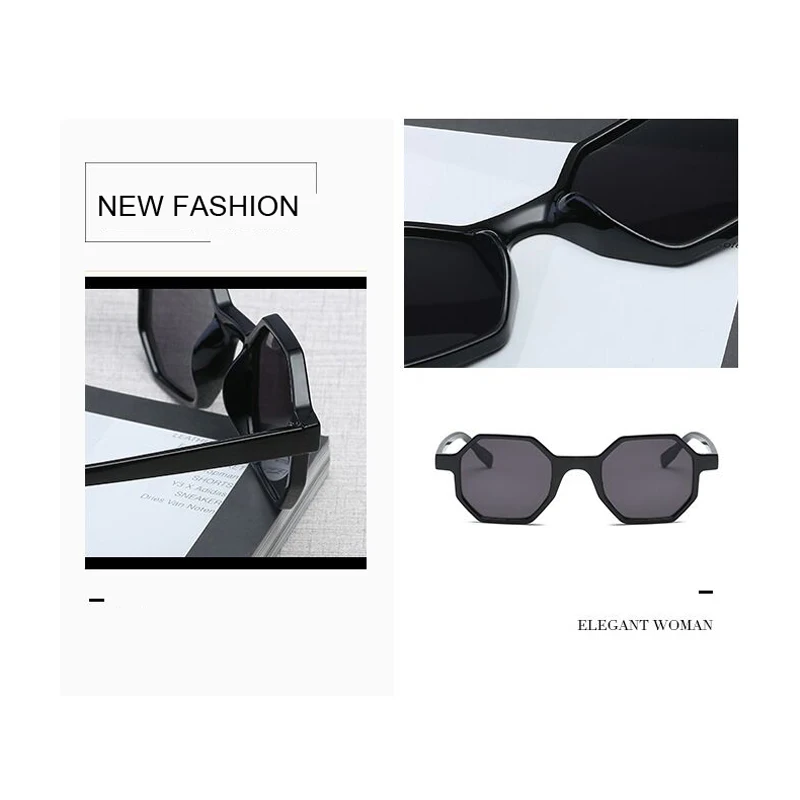 

New Fashion Octagon Shaped Square Sunglasses Women Men Brand Designer Eyewear Sun Glasses Mirror Black Sunglass Female