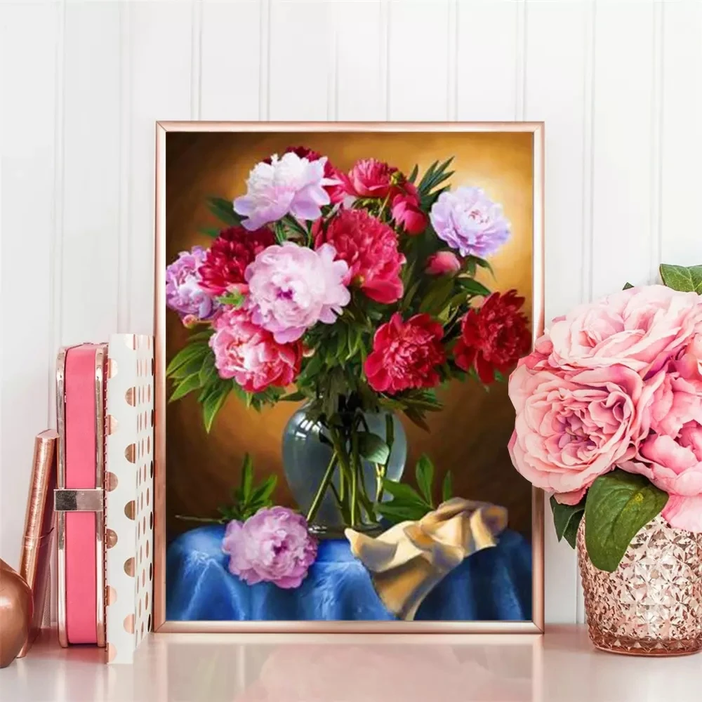 

Huacan 5D DIY Diamond Painting Flowers Rose Full Square Diamond Embroidery Vase Mosaic Art Kit Home Decor