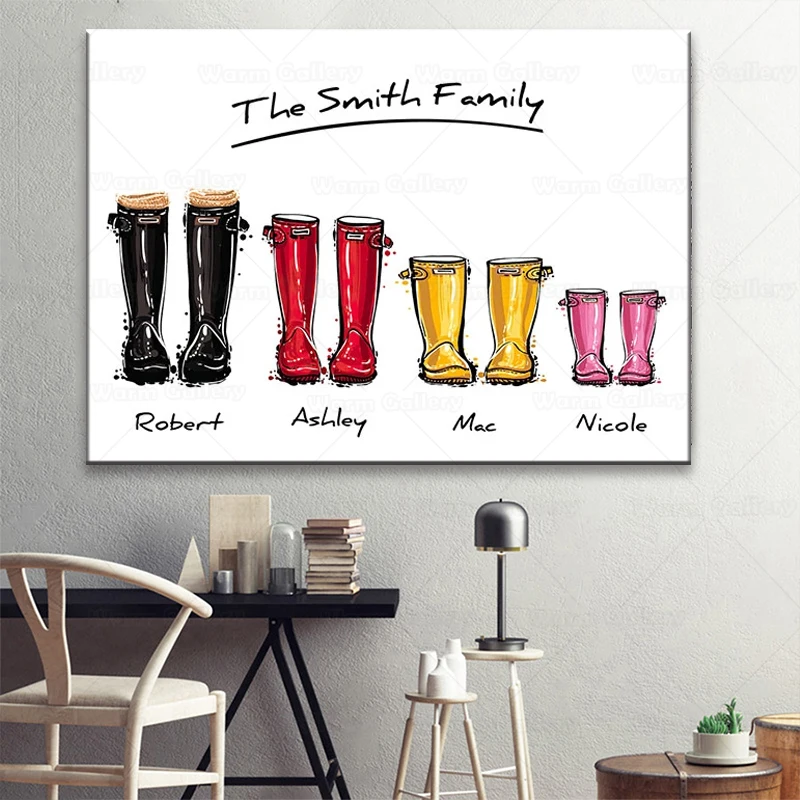 Персональный постер на холсте с семейным принтом Картина резиновыми сапогами
