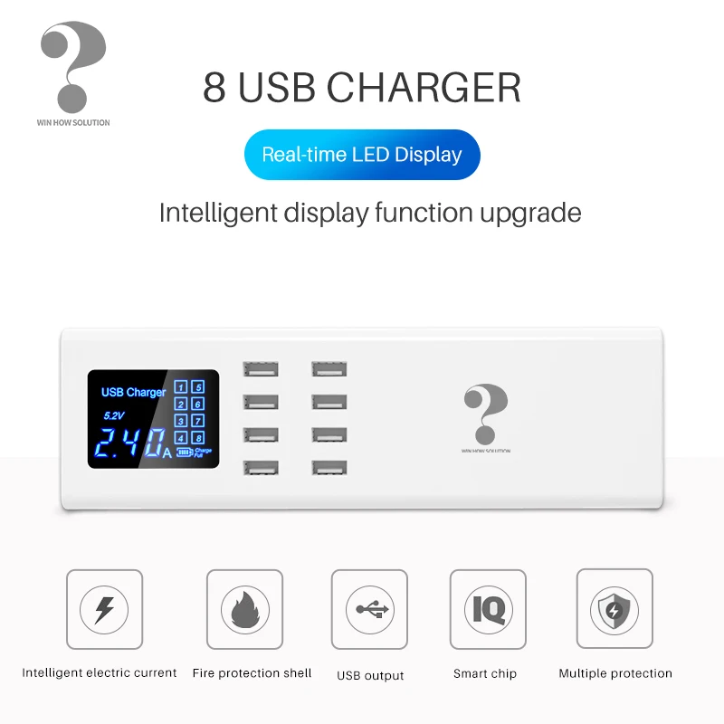 

8 Usb Silicone Plug Quick Charge 3.0 Power Charging Lamp Adapter Mobile Phone Charger 3 Pin Station