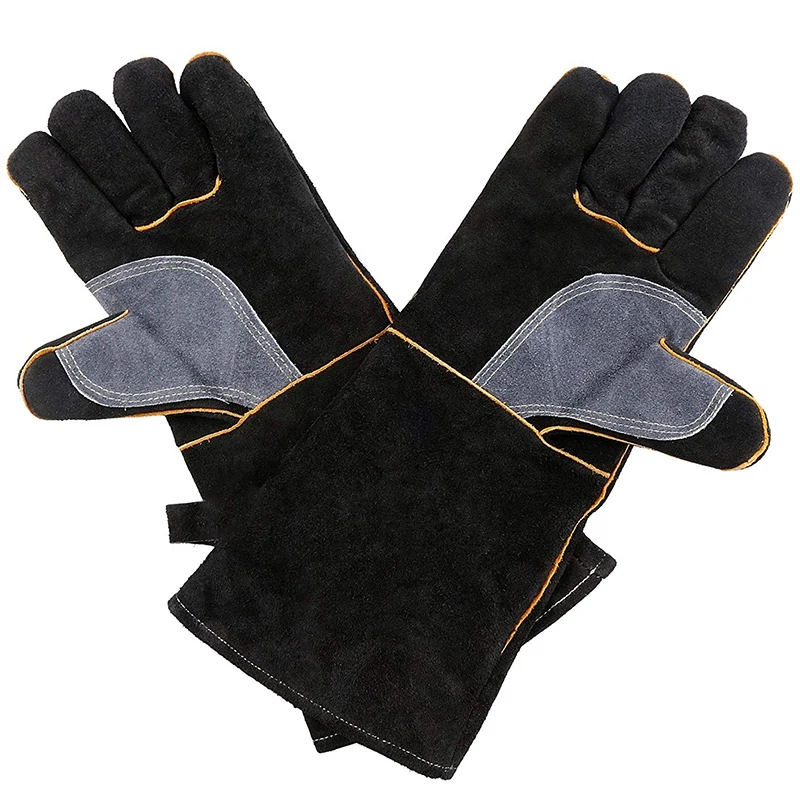 

Extreme Heat Fire Resistant Gloves Leather with Stitching Mitts Perfect for Fireplace Stove Oven Grill Welding Bbq Mig Pot Holde