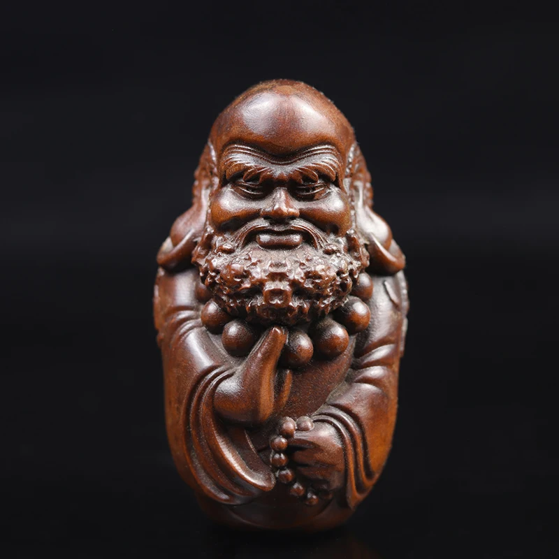 

8X4X4 CM Dharma Hand Carved Boxwood Figurine Carving Mini Zen Buddha Feng Shui Sculpture Home Decor - #W018