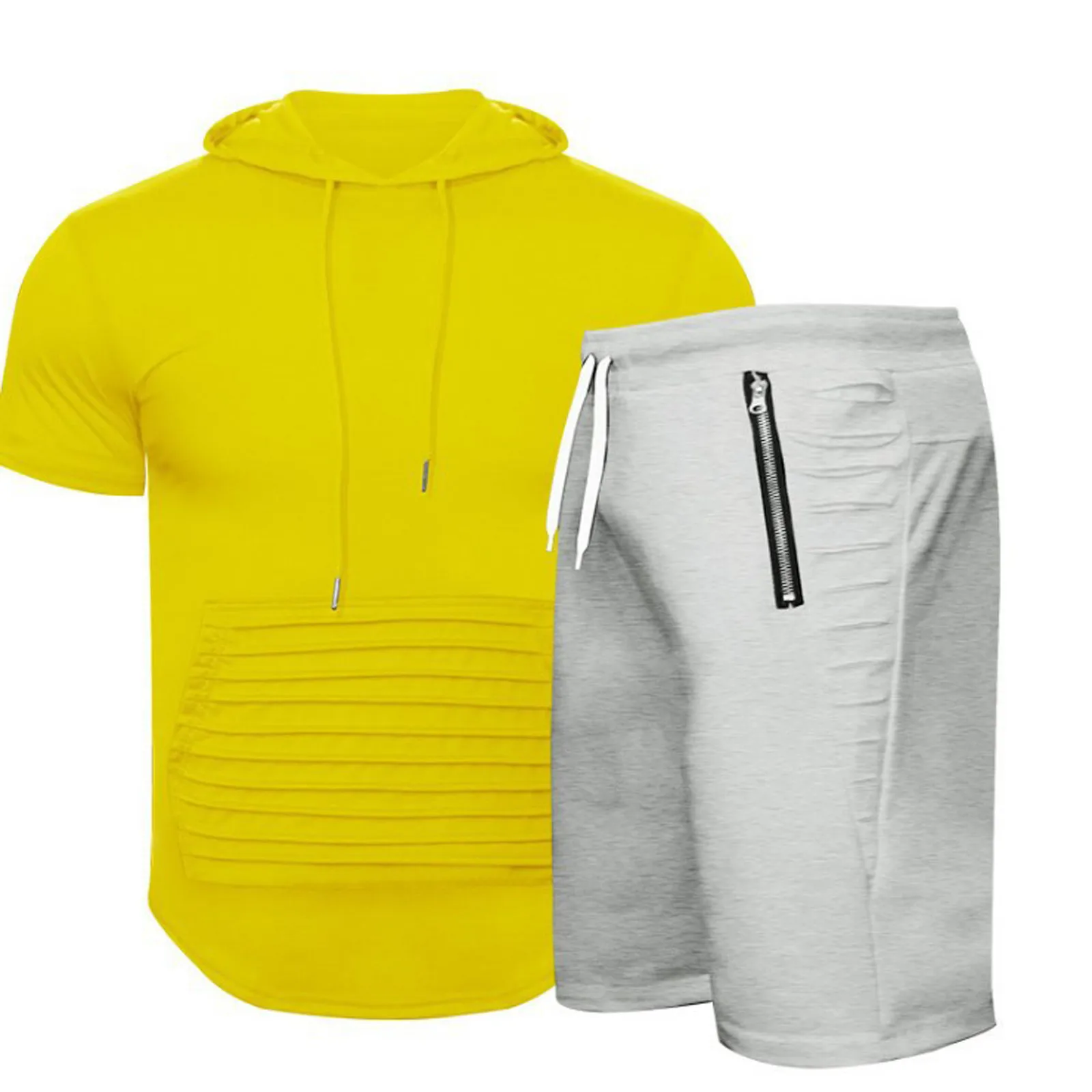 

2021 Men’s Sets Summer 2-Pieces Short Sleeves Tops Shorts Pants Set Fitness Sports Breathable Beach Sexy Charm Crop Top Cotton