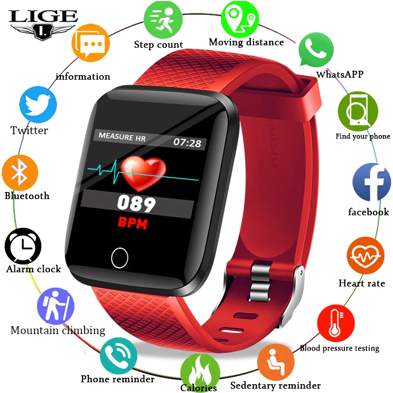 Умный Браслет LIGE пульсометр монитор артериального давления напоминание о звонке
