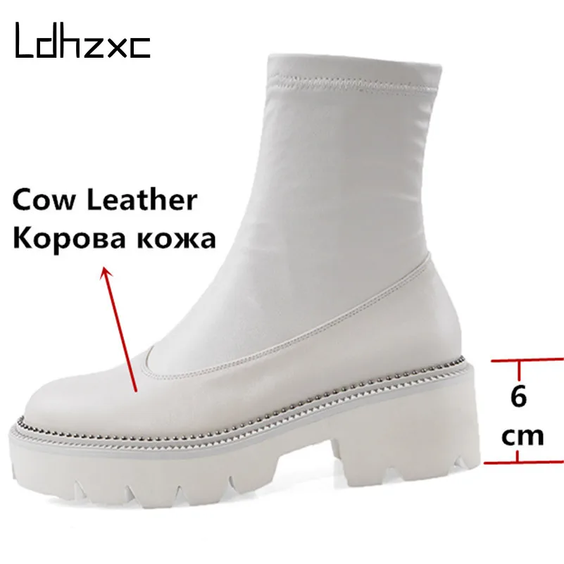 Ботильоны женские из натуральной кожи на платформе высоком каблуке большой