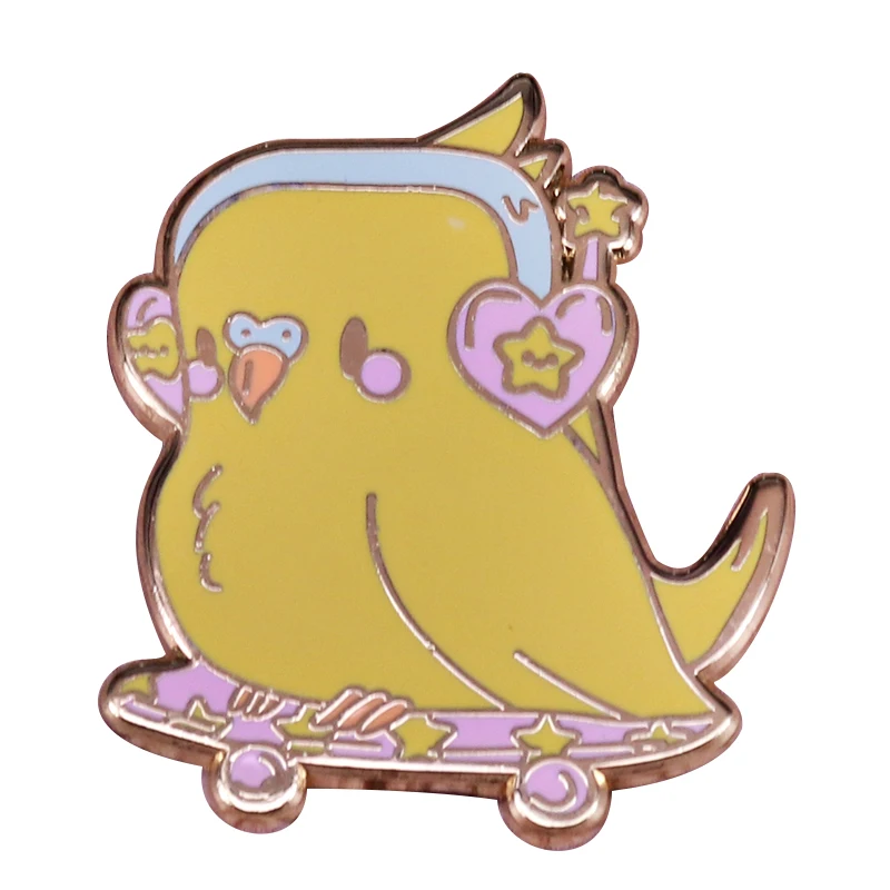 Sk8r Birb Kawaii эмали штырь мультфильм Пастель 90s вдохновил Скейтбординг волнистый