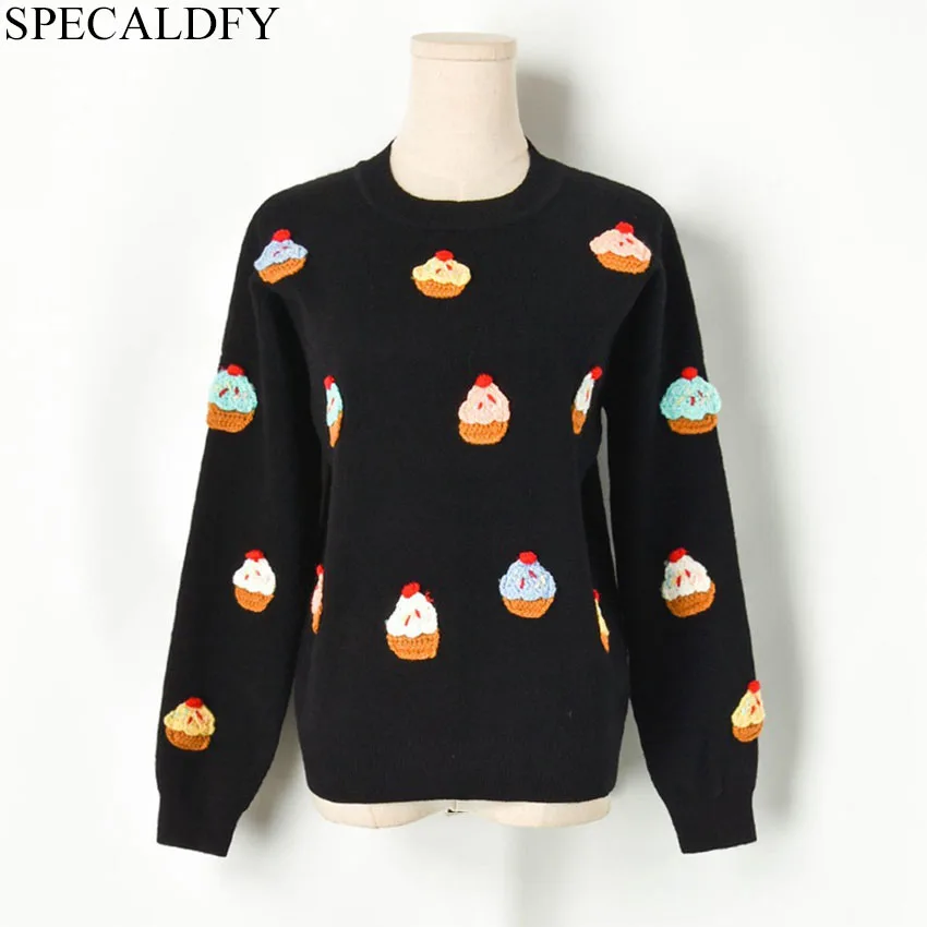 Дизайнерский свободный свитер женский милый мультфильм торт свитера белый