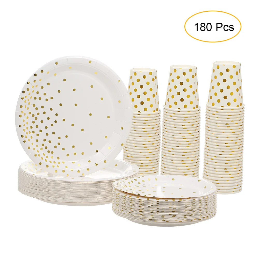 

180pcs Disposable Paper Drinkware and Dishware 60pcs 9oz Paper Cups + 60pcs 7" plates and 60pcs 9" Plates Kitchen Accessories