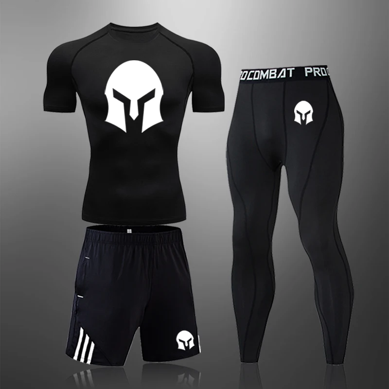 The New Men's Tracksuit Gym Fitness Compression Sports Suit Clothes Running Jogging Sportswear Exercise Workout Tights 3 Pcs/Set