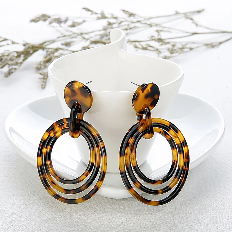 Винтажные женские двойные большие круглые Висячие серьги полые леопардовые