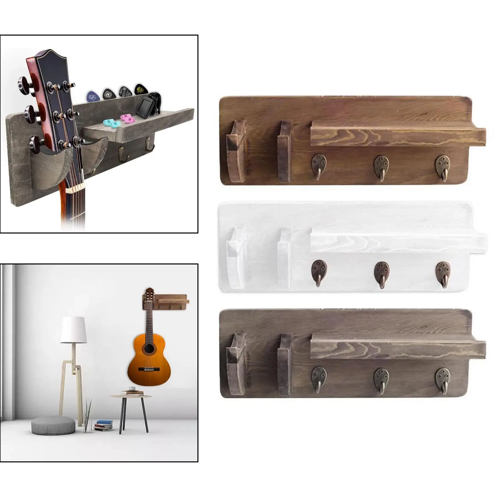

1 Set Wall Mounted Guitar Holder Storage Shelf Hanging with Pick Holder