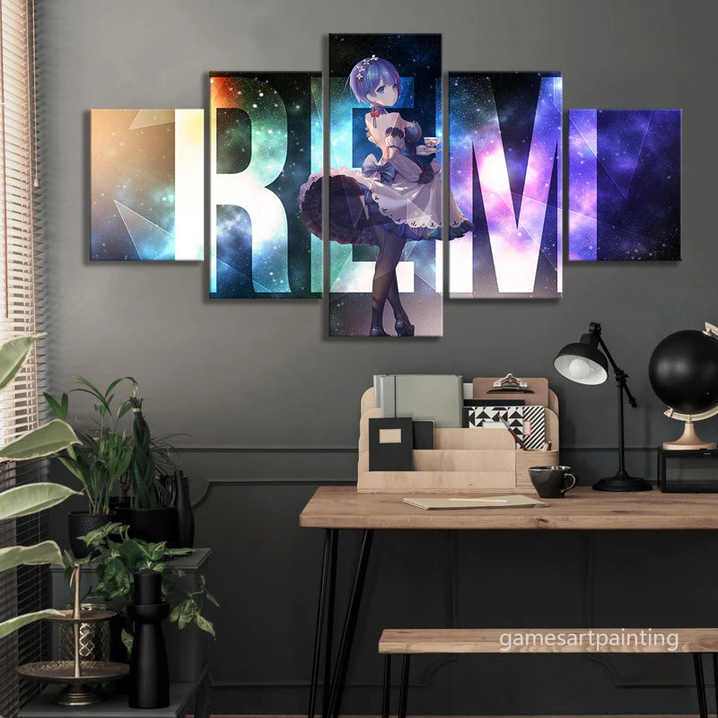 

5pcs HD Anime Girl Wall Pictures Re:Zero Rem Cartoon Wall Sticker Canvas Wall Art Painting for Living Room Wall Decor
